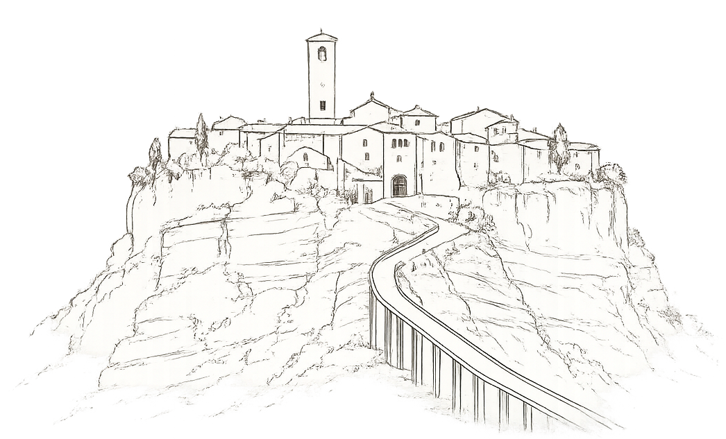 Tegning av Civita di Bagnoregio